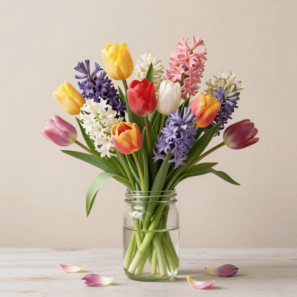 Lente boeket met tulpen en hyacinten