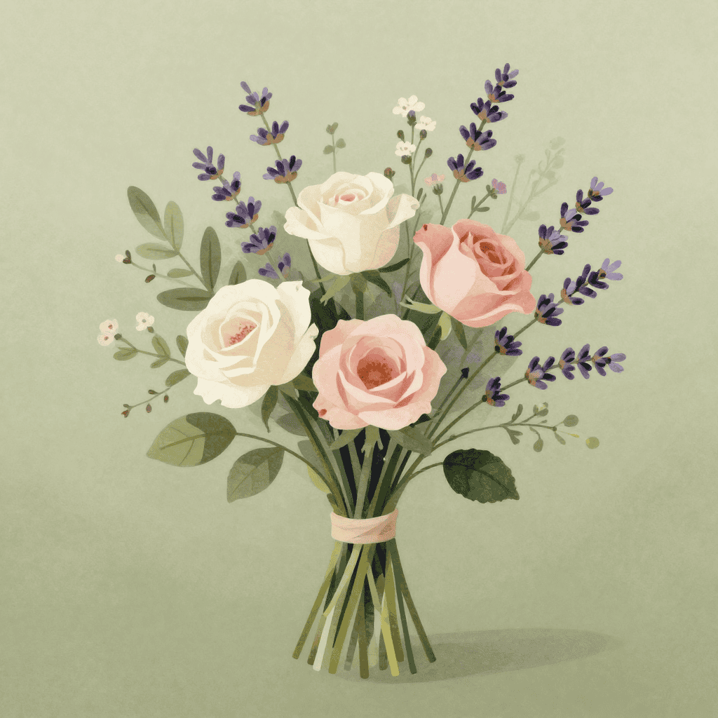 Zomer boeket met rozen en lavendel